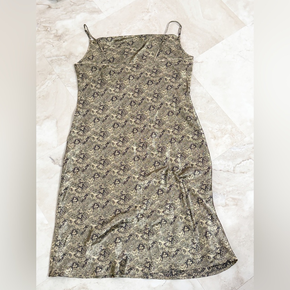Old Navy Satin Cowl Neck Midi Slip Dress XL Paisley Gold Black Spaghetti Strap - Picture 5 of 5